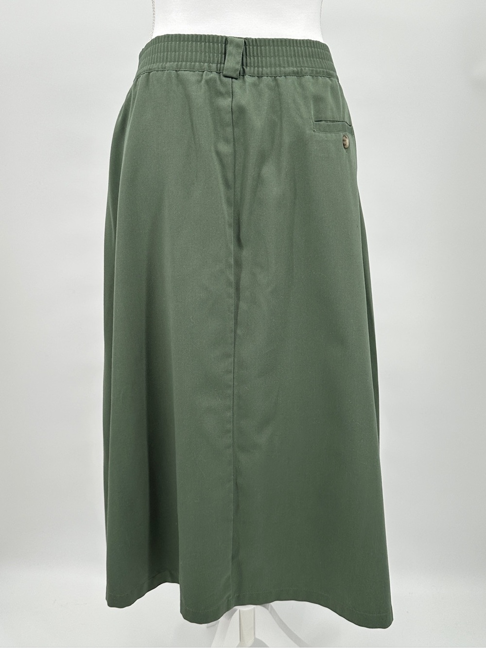 Karen Scott Olive Button Front Midi Skirt Pockets Pleats Cotton Blend Vtg Size 8 - Picture 4 of 9